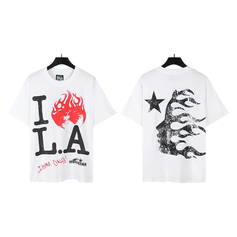 HS6008-1 High Street Hellstar Retro 100% Cotton Loose Short Sleeve T-shirt for Men and Women