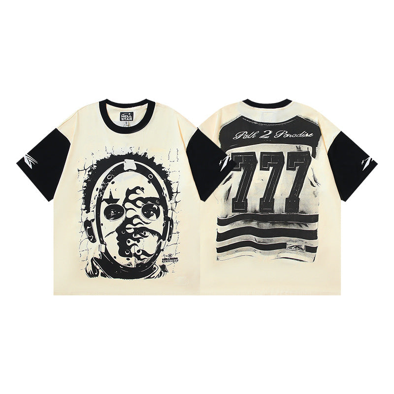HS6008-1 High Street Hellstar Retro 100% Cotton Loose Short Sleeve T-shirt for Men and Women