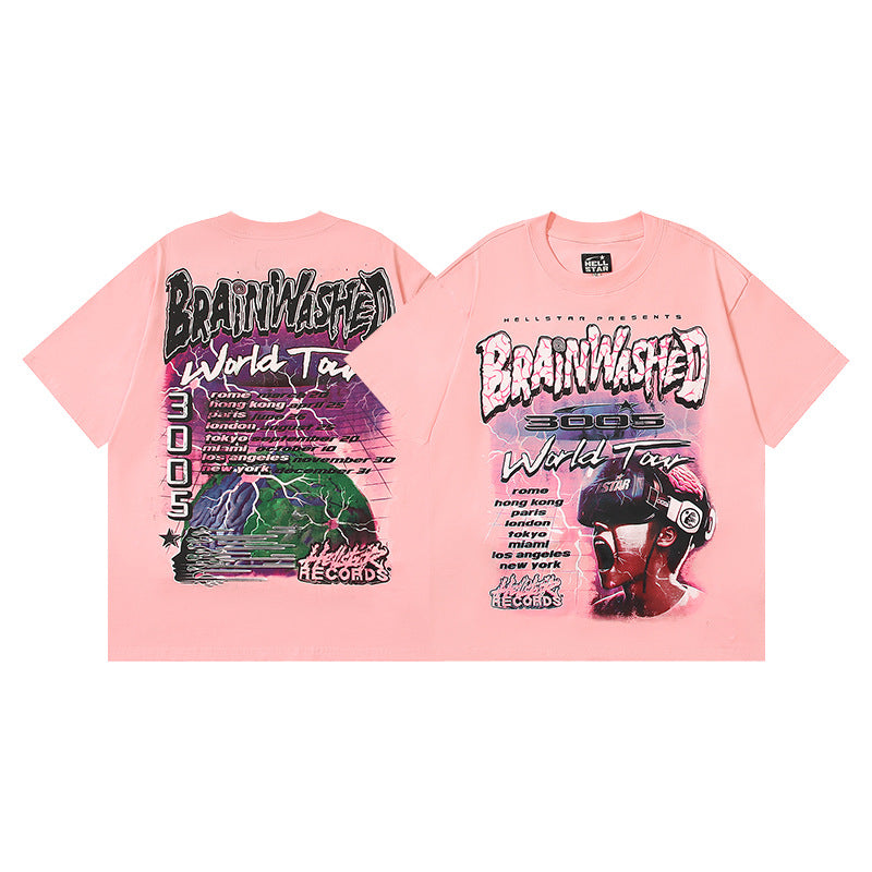 HS6008-1 High Street Hellstar Retro 100% Cotton Loose Short Sleeve T-shirt for Men and Women