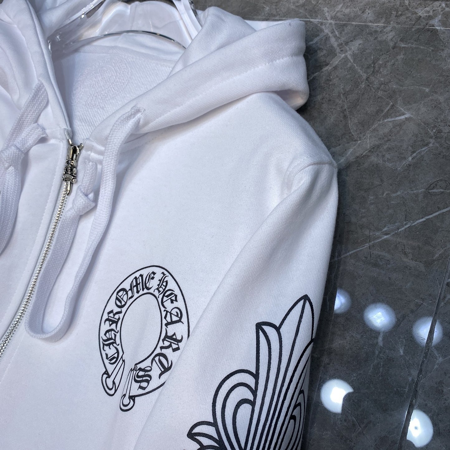 Cross-border Crook Chrome Heart Reel logo Minimalist Hooded Sweatshirt Men's and Women's Zipper Hoodie Cardigan