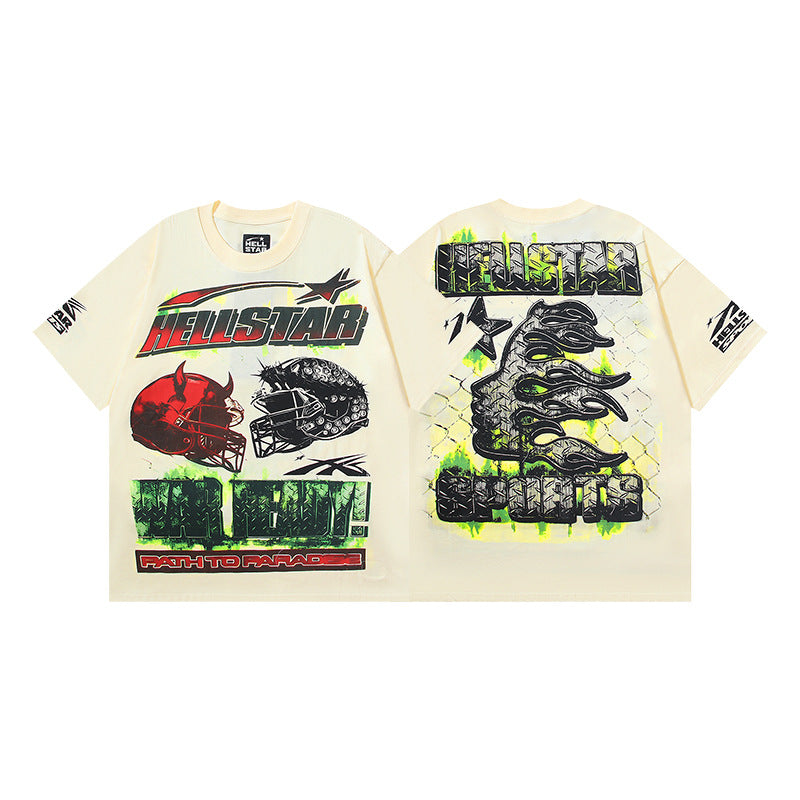 HS6008-1 High Street Hellstar Retro 100% Cotton Loose Short Sleeve T-shirt for Men and Women