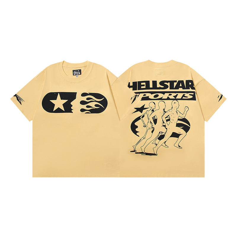HS6008-1 High Street Hellstar Retro 100% Cotton Loose Short Sleeve T-shirt for Men and Women