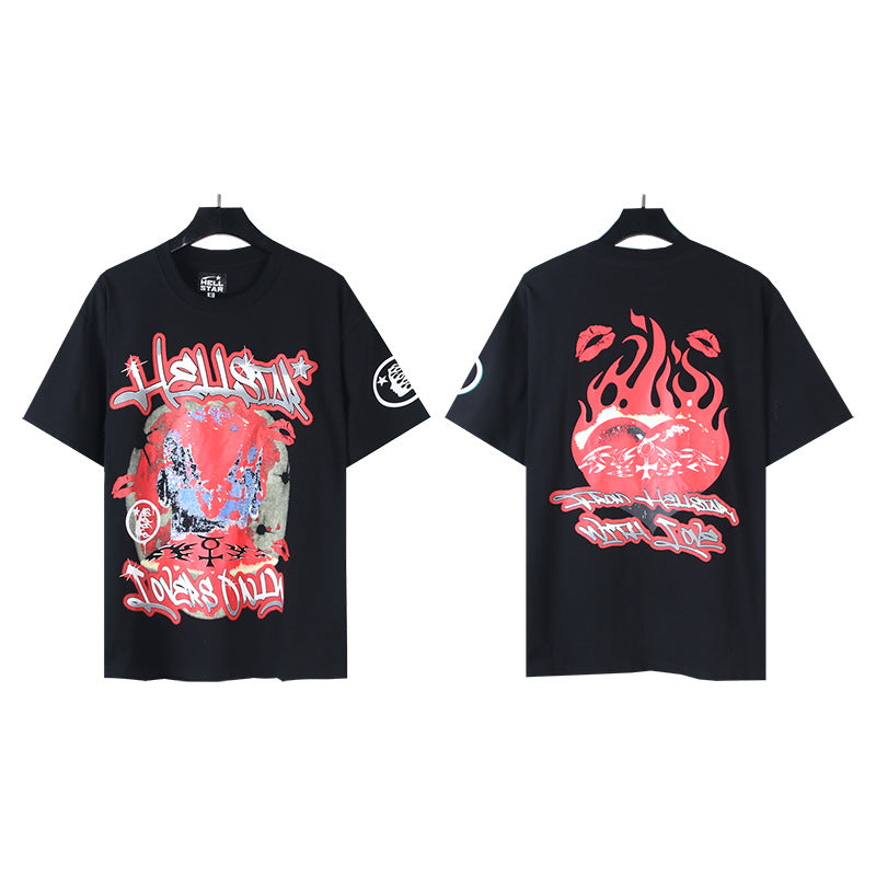 HS6008-1 High Street Hellstar Retro 100% Cotton Loose Short Sleeve T-shirt for Men and Women