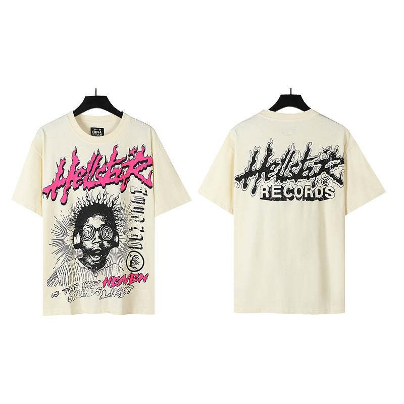 HS6008-1 High Street Hellstar Retro 100% Cotton Loose Short Sleeve T-shirt for Men and Women