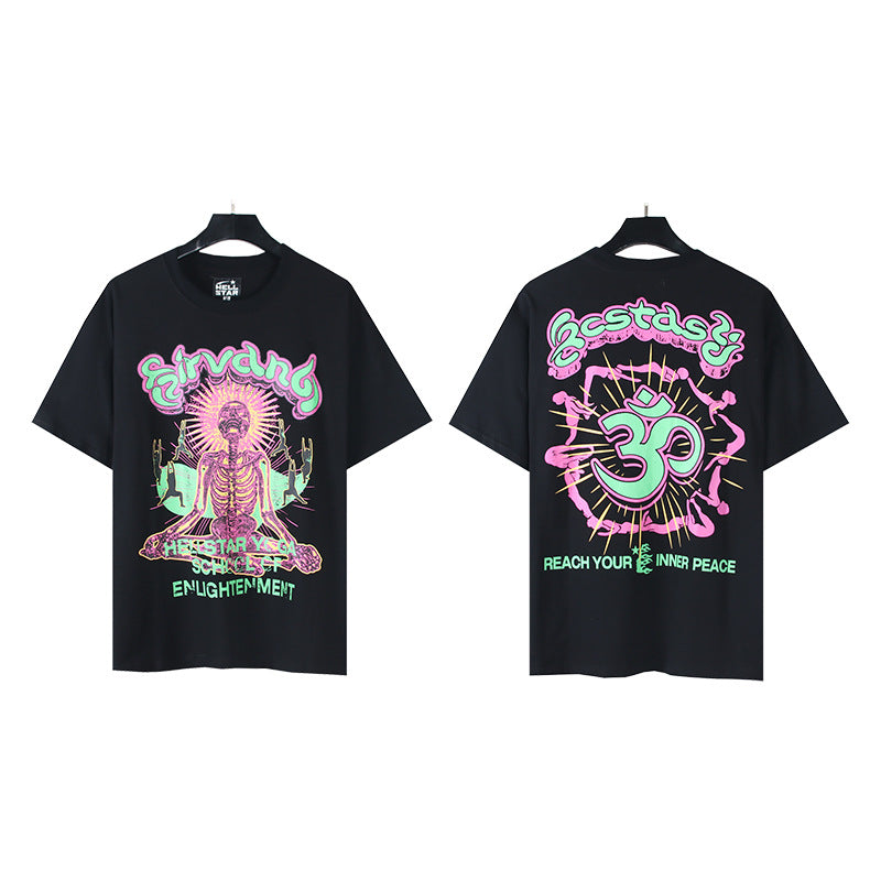 HS6008-1 High Street Hellstar Retro 100% Cotton Loose Short Sleeve T-shirt for Men and Women