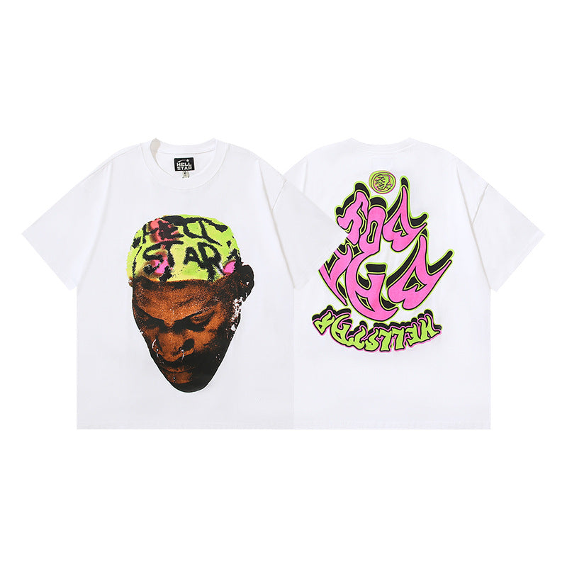 HS6008-1 High Street Hellstar Retro 100% Cotton Loose Short Sleeve T-shirt for Men and Women