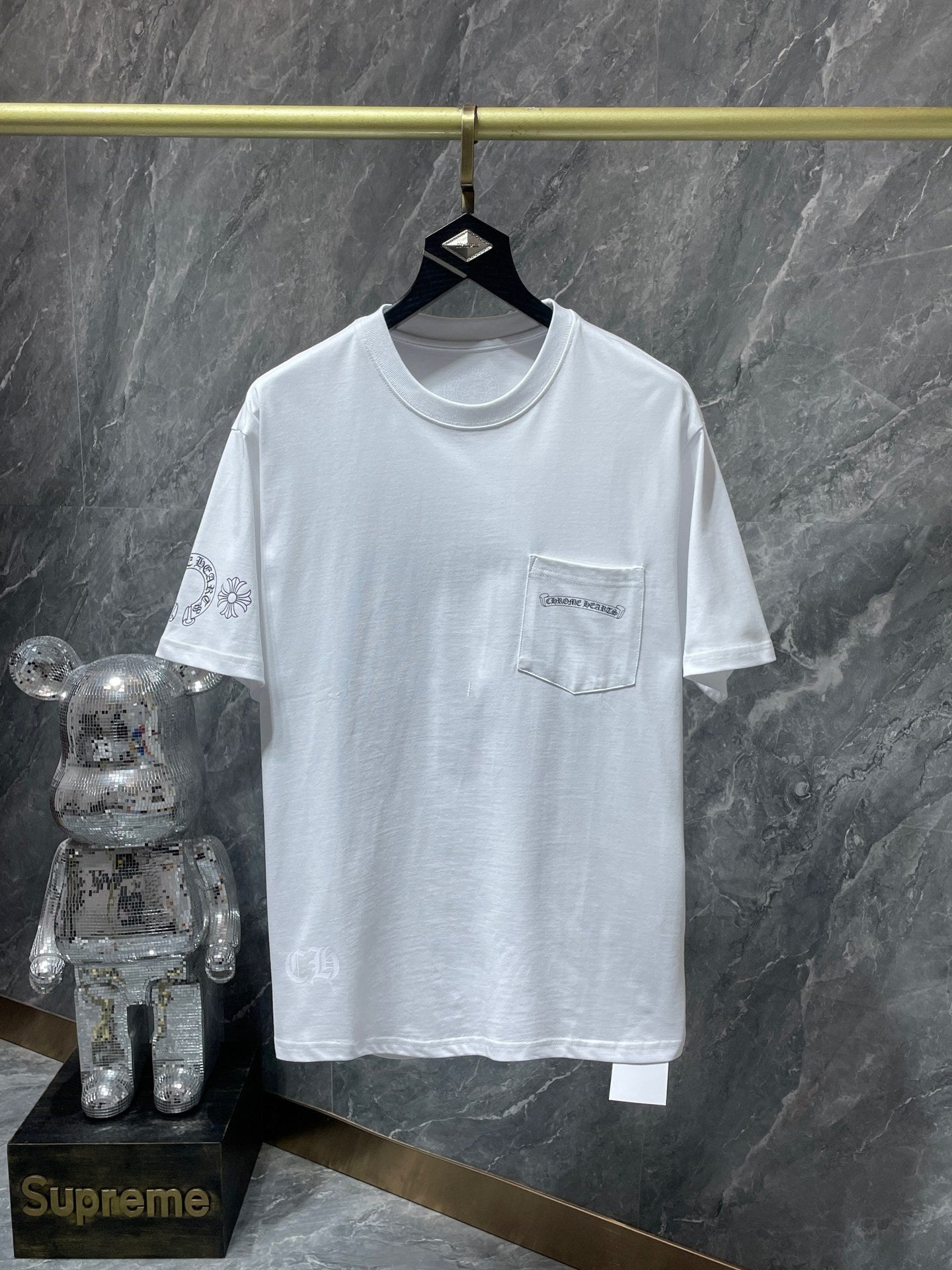 Chrome Hearts Letter Colorful Cross Flower Arm Double Yarn Short Sleeve T-Shirt for Men