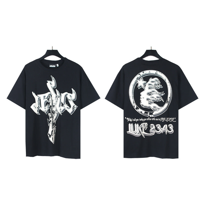 HS6008-1 High Street Hellstar Retro 100% Cotton Loose Short Sleeve T-shirt for Men and Women