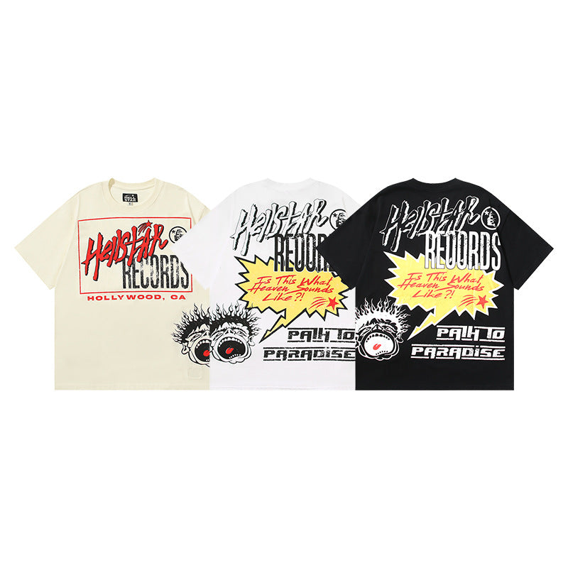 HS6008-1 High Street Hellstar Retro 100% Cotton Loose Short Sleeve T-shirt for Men and Women