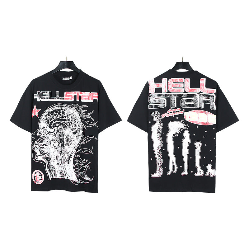 HS6008-1 High Street Hellstar Retro 100% Cotton Loose Short Sleeve T-shirt for Men and Women