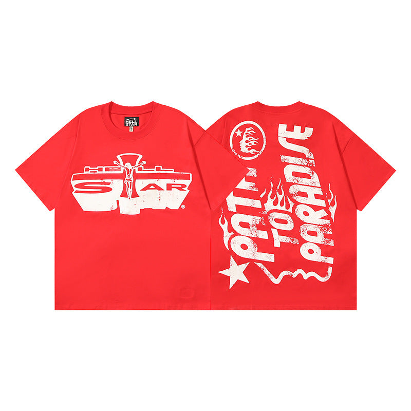 HS6008-1 High Street Hellstar Retro 100% Cotton Loose Short Sleeve T-shirt for Men and Women