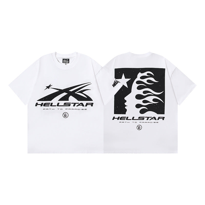 HS6008-1 High Street Hellstar Retro 100% Cotton Loose Short Sleeve T-shirt for Men and Women