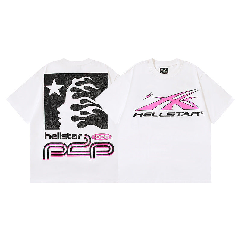 HS6008-1 High Street Hellstar Retro 100% Cotton Loose Short Sleeve T-shirt for Men and Women