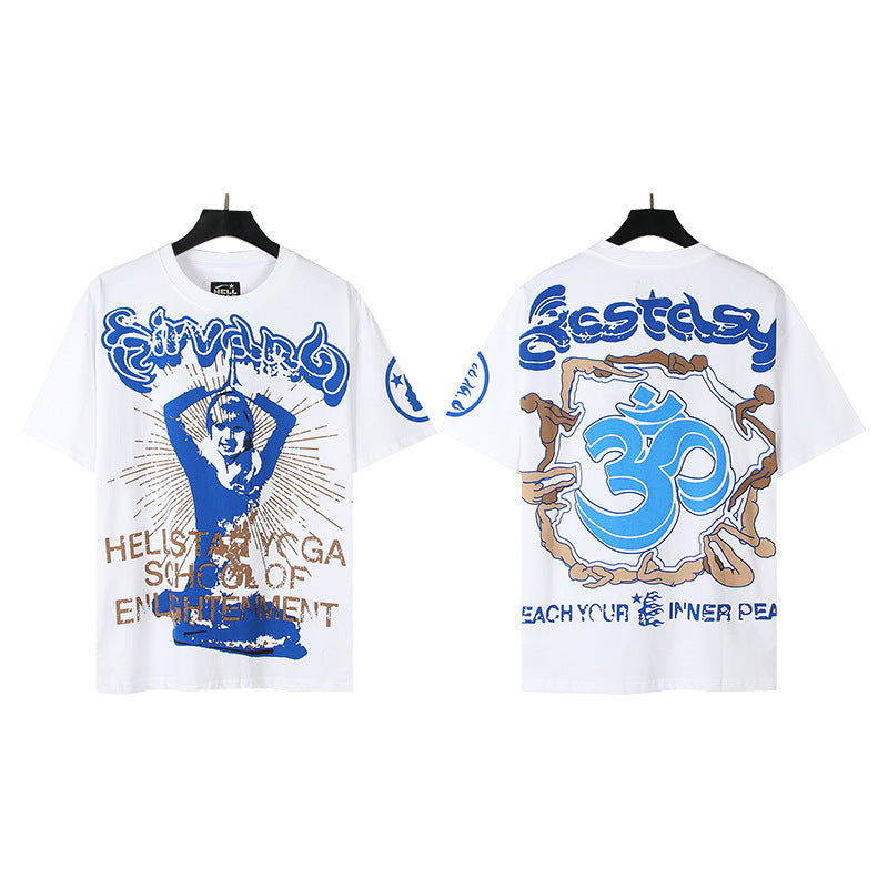 HS6008-1 High Street Hellstar Retro 100% Cotton Loose Short Sleeve T-shirt for Men and Women