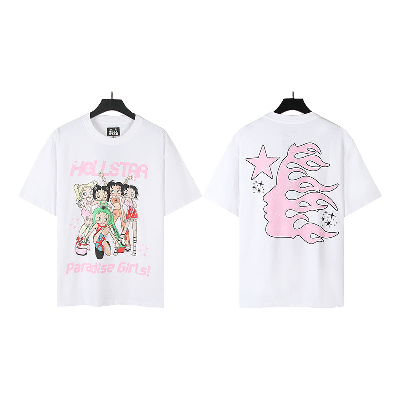 HS6008-1 High Street Hellstar Retro 100% Cotton Loose Short Sleeve T-shirt for Men and Women