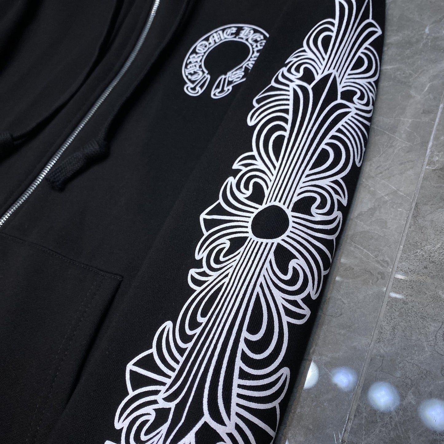 Cross-border Crook Chrome Heart Reel logo Minimalist Hooded Sweatshirt Men's and Women's Zipper Hoodie Cardigan