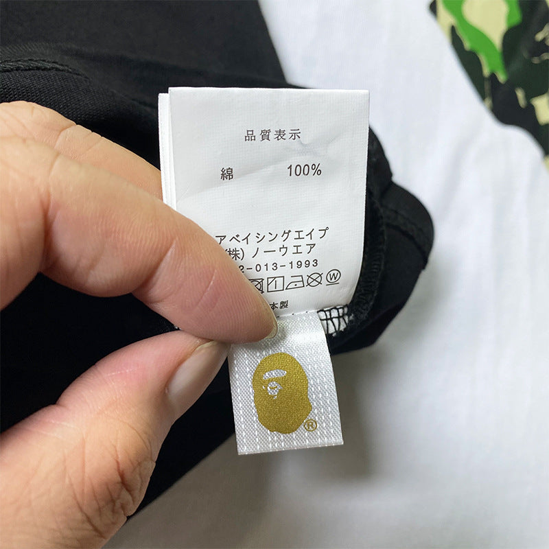 BAPE Short-Sleeved T-shirt Camouflage Monkey Cartoon Printed Cotton