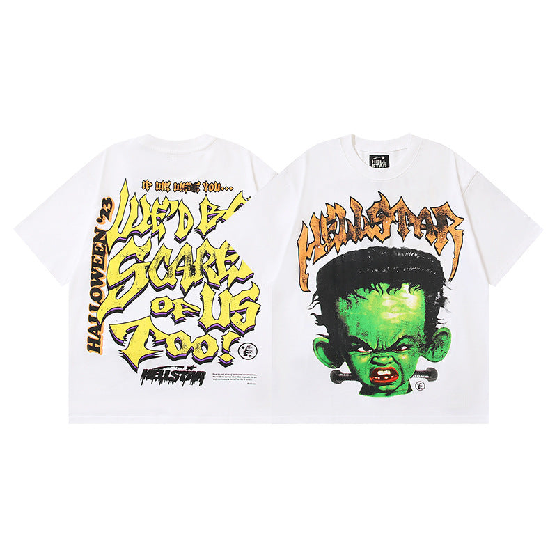 HS6008-1 High Street Hellstar Retro 100% Cotton Loose Short Sleeve T-shirt for Men and Women