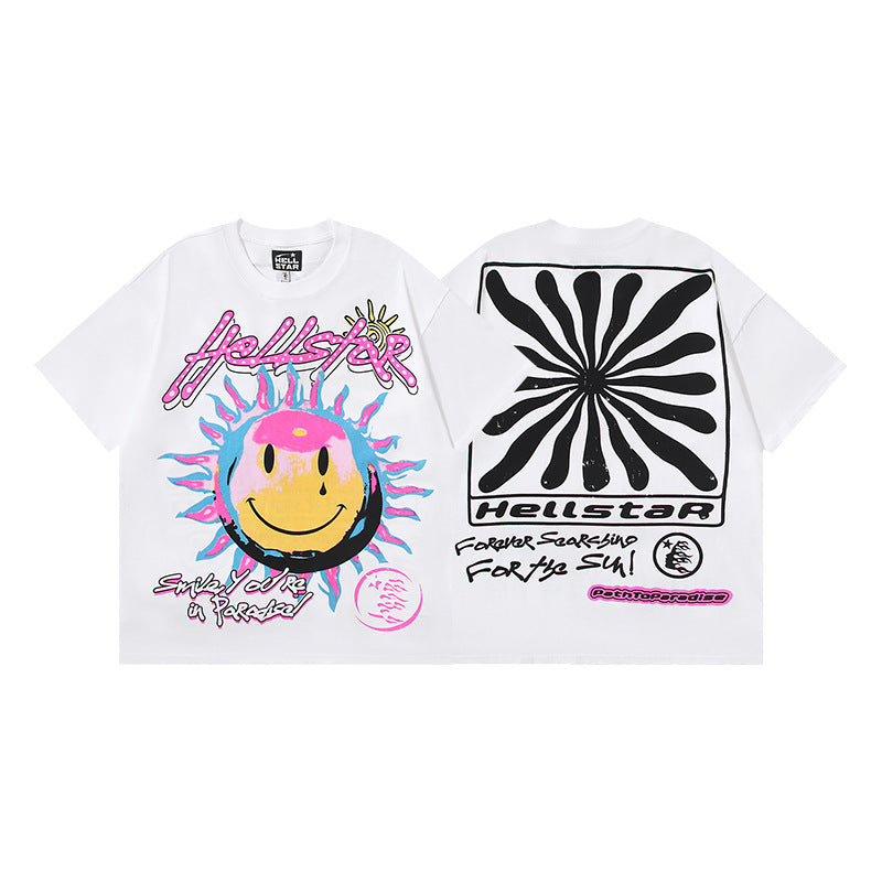 HS6008-1 High Street Hellstar Retro 100% Cotton Loose Short Sleeve T-shirt for Men and Women