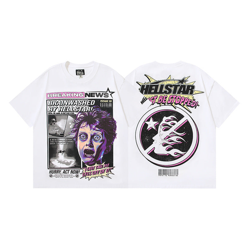 HS6008-1 High Street Hellstar Retro 100% Cotton Loose Short Sleeve T-shirt for Men and Women