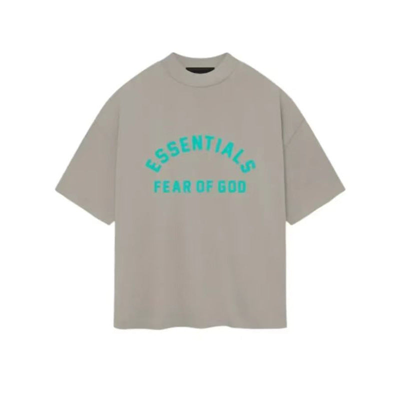 ESS **Half Arc 24ss Spring Silicone Letter 380gsm Heavy Crew Neck 100% Cotton Short Sleeve T-shirt