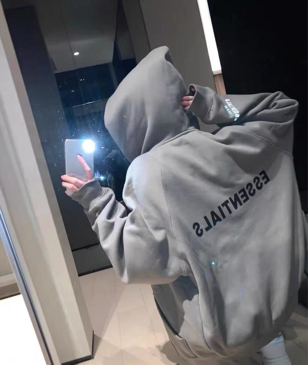 ESS Silicone Letter Zipper Fleece-lined100% Cotton Hooded Sweater