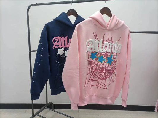sp5der Atlanta 100% cotton  pink and navy blue hoodis