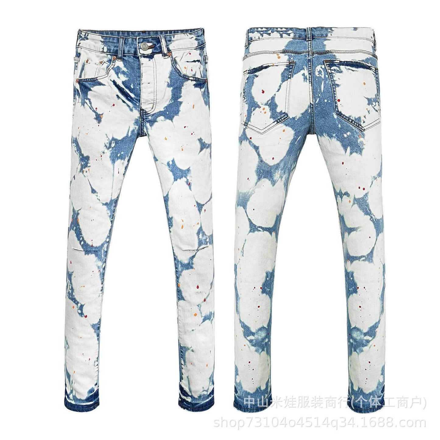 PP6606 PURPLE Jeans American Hip-Hop Ripped PB Ink Splash Jeans
