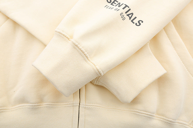 ESS Silicone Letter Zipper Fleece-lined100% Cotton Hooded Sweater