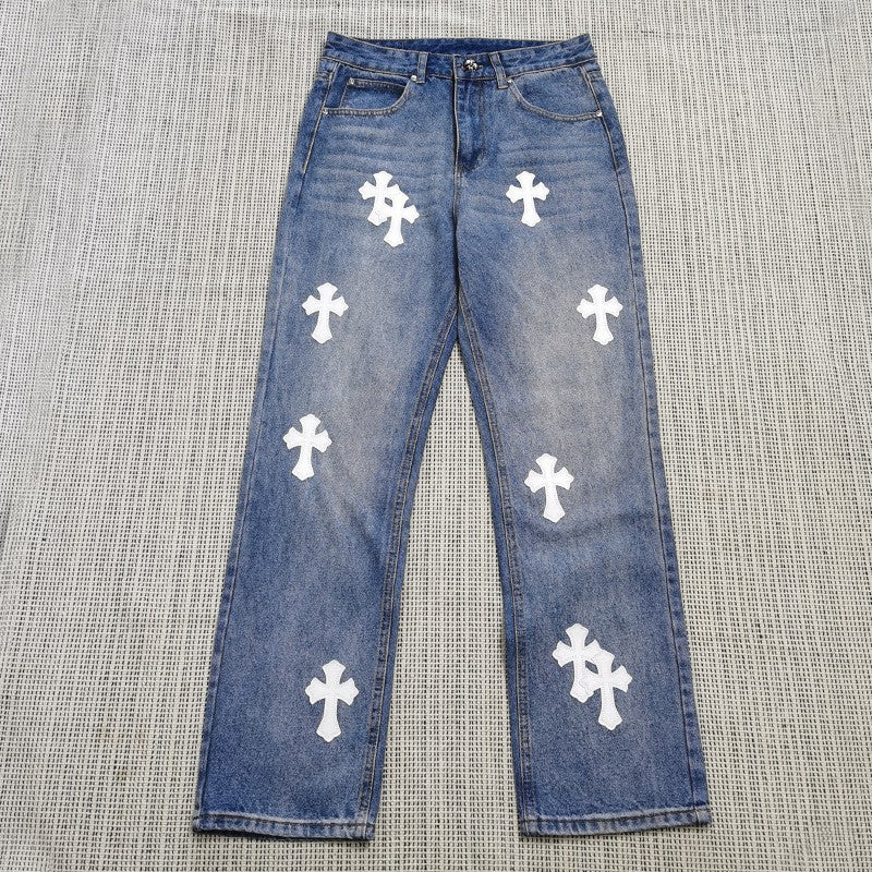 Chrome Hearts Jeans Color Leather Black Washed Jeans