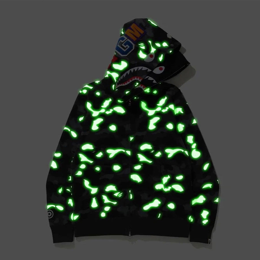 BAPE Shark Shark Head Double Hood Sweater Luminous Spots