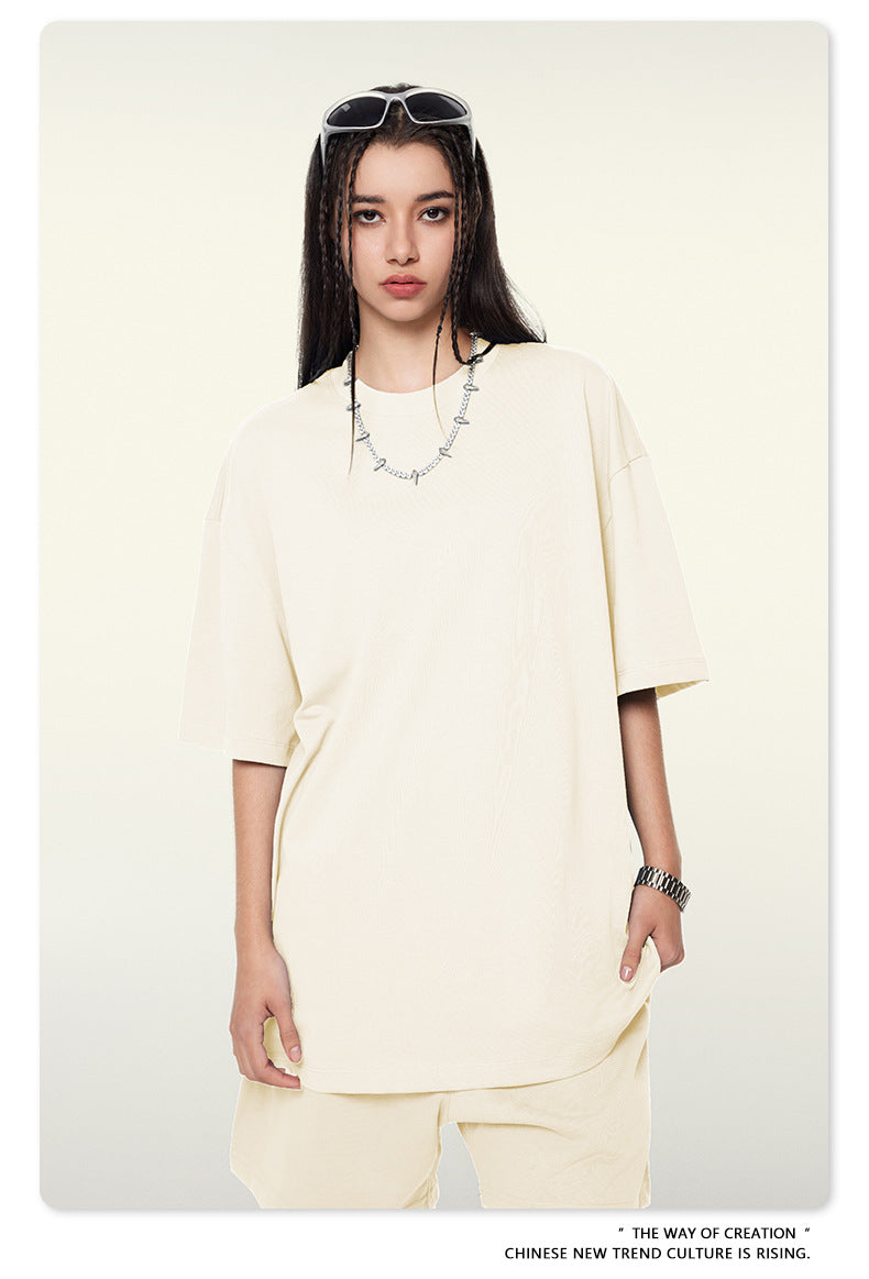 Be Men's 2024 Spring and Summer 305G Heavy T-shirt Men's American Cotton Fashion Brand Solid Color Short Sleeve Teen T-shirt