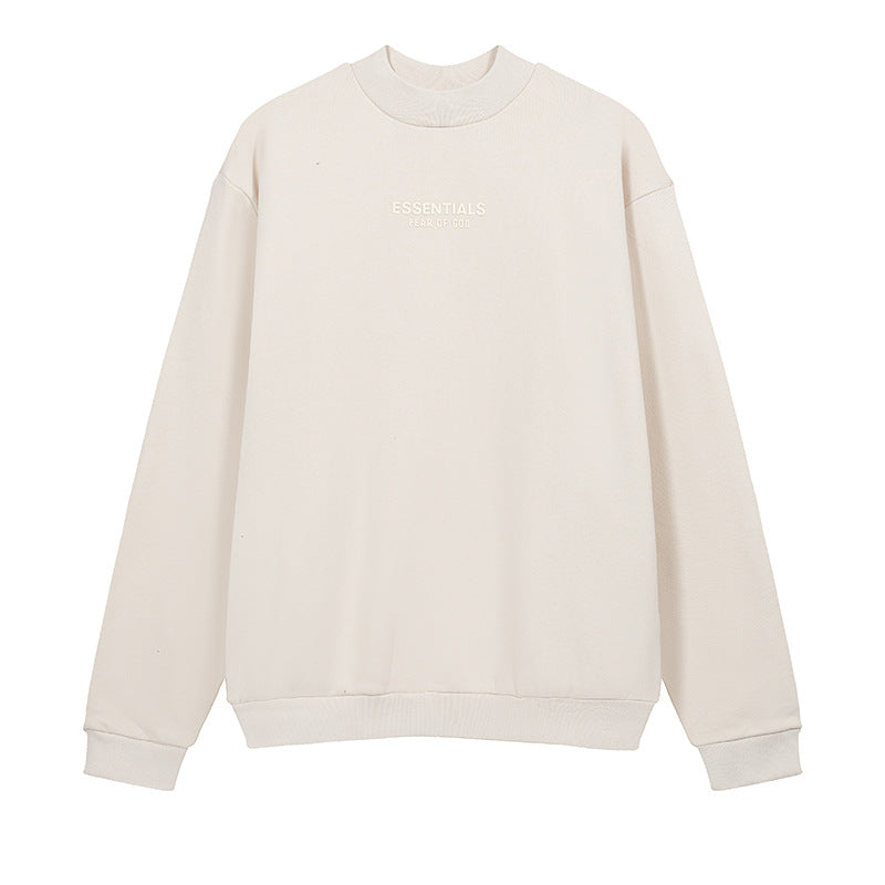 ESS Letter Fog Loose Fleece-lined Crew Neck Pullover Sweatshirt American Fashion Brand Men