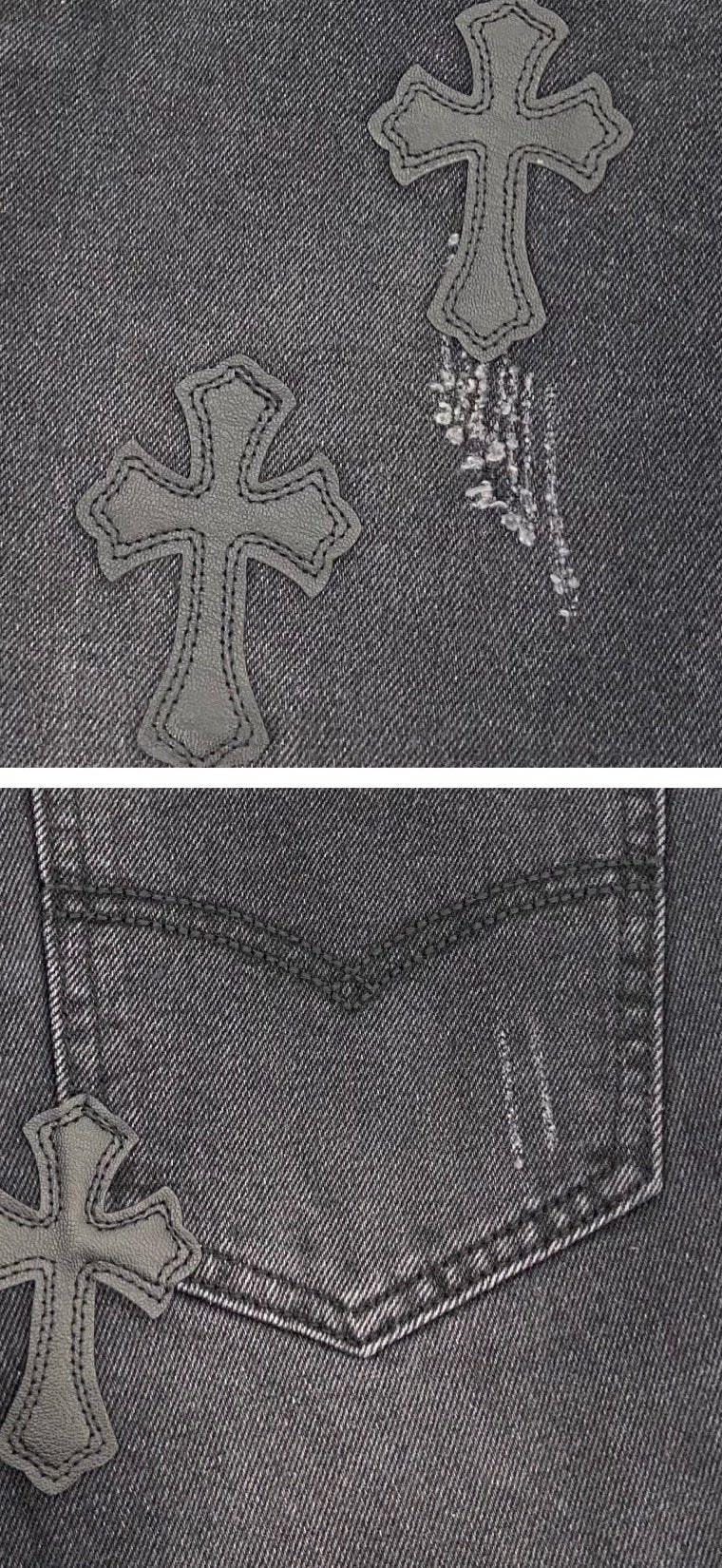 Chrome Hearts Jeans Color Leather Black Washed Jeans