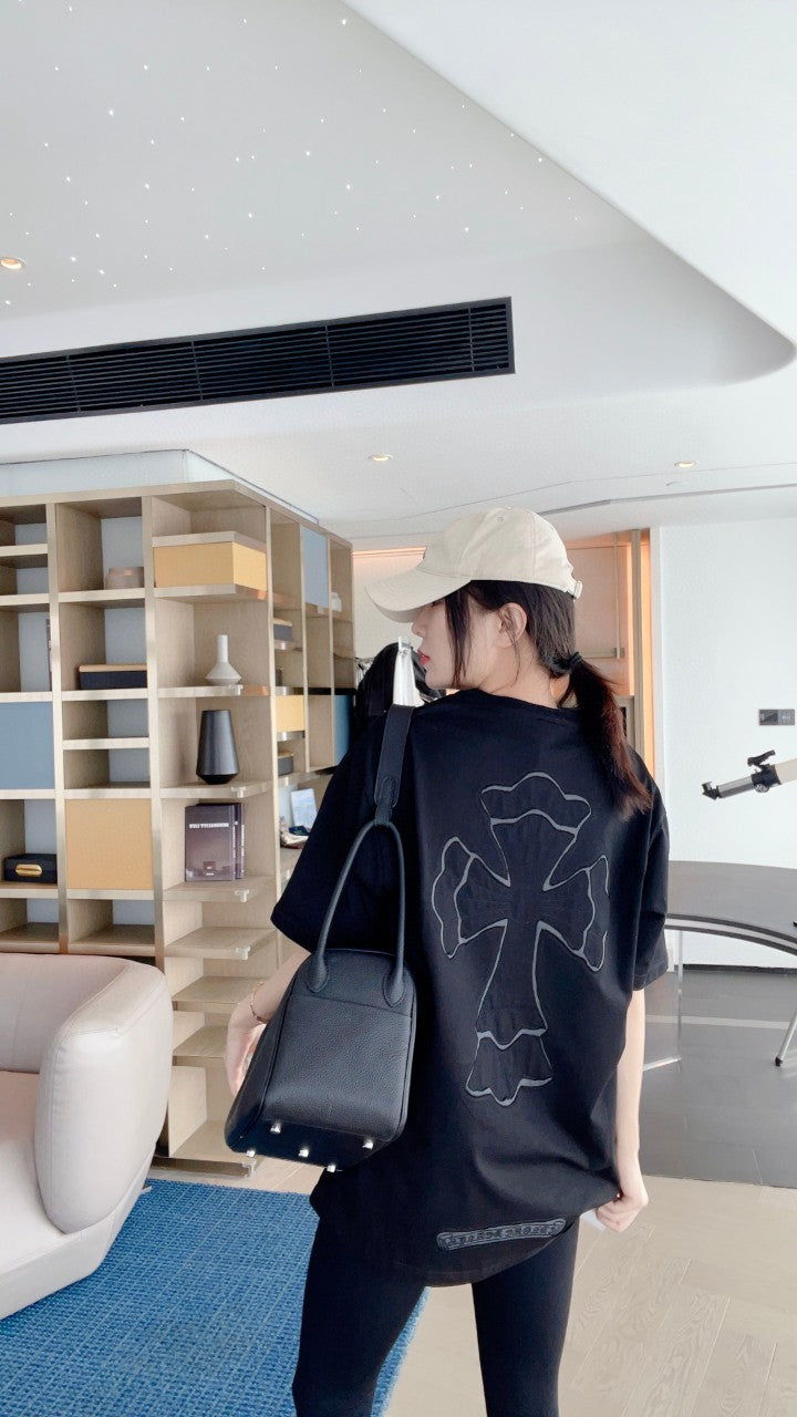 Chrome Hearts Embroidery Hollow Cross Double Yarn Short Sleeve T-shirt