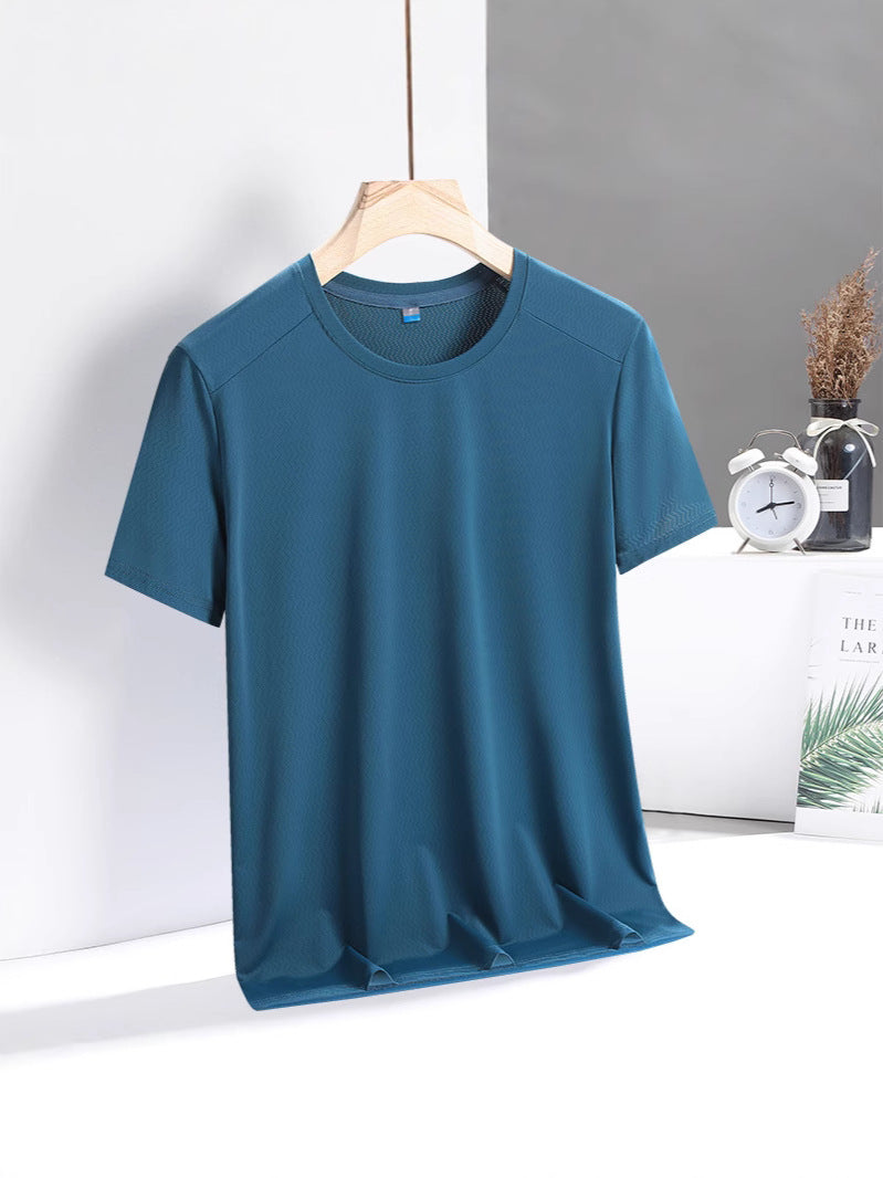 Summer Thin Ice Silk Men's T Loose Fit Short Sleeve T-Shirt Plus Size Round Neck Quick Dry T Men's and Women's Fitness Sports Short Sleeve Shirt