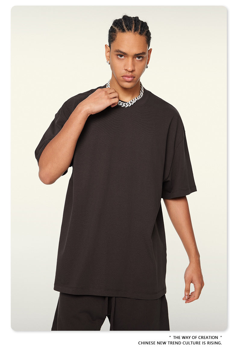 Be Men's 2024 Spring and Summer 305G Heavy T-shirt Men's American Cotton Fashion Brand Solid Color Short Sleeve Teen T-shirt