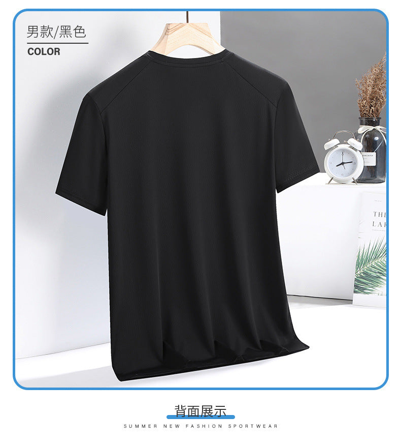 Summer Thin Ice Silk Men's T Loose Fit Short Sleeve T-Shirt Plus Size Round Neck Quick Dry T Men's and Women's Fitness Sports Short Sleeve Shirt