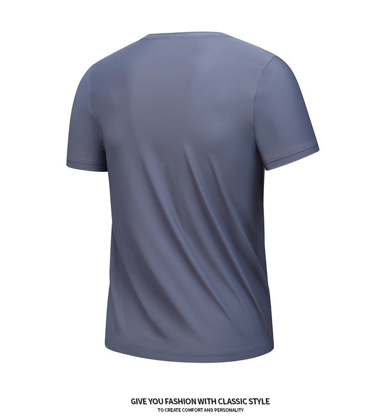 Ice silk short sleeve T T-shirt Men's Summer Loose round Neck Half Sleeve T T Shirt Top Breathable Quick-Drying Exercise Short Sleeves Men's Clothing