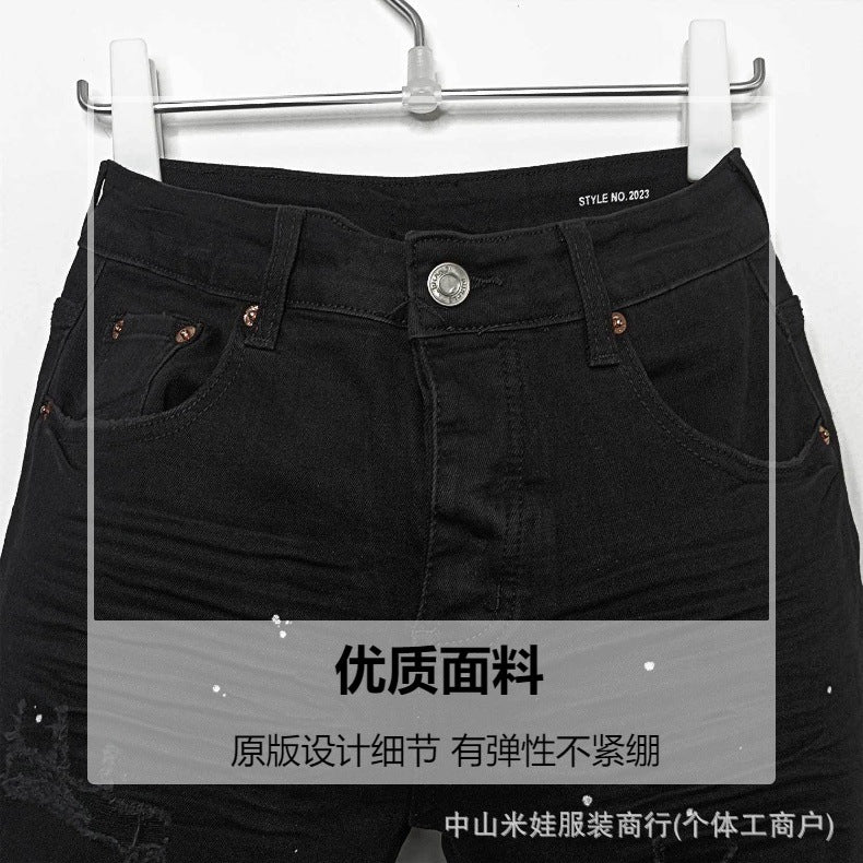 Purple Jeans Men's Ripped Denim Shorts Five-Point Pants