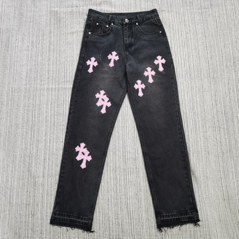 Chrome Hearts Jeans Color Leather Black Washed Jeans