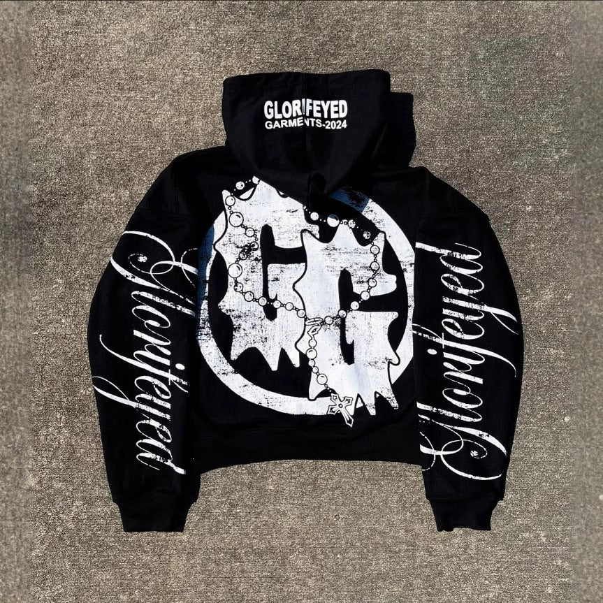 Y2K Baggy Street Full Zip Hoodie 100% Cotton Retro Zip Up Hoodie for Urban Outfit