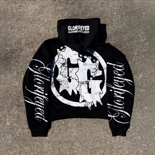 Y2K Baggy Street Full Zip Hoodie 100% Cotton Retro Zip Up Hoodie for Urban Outfit
