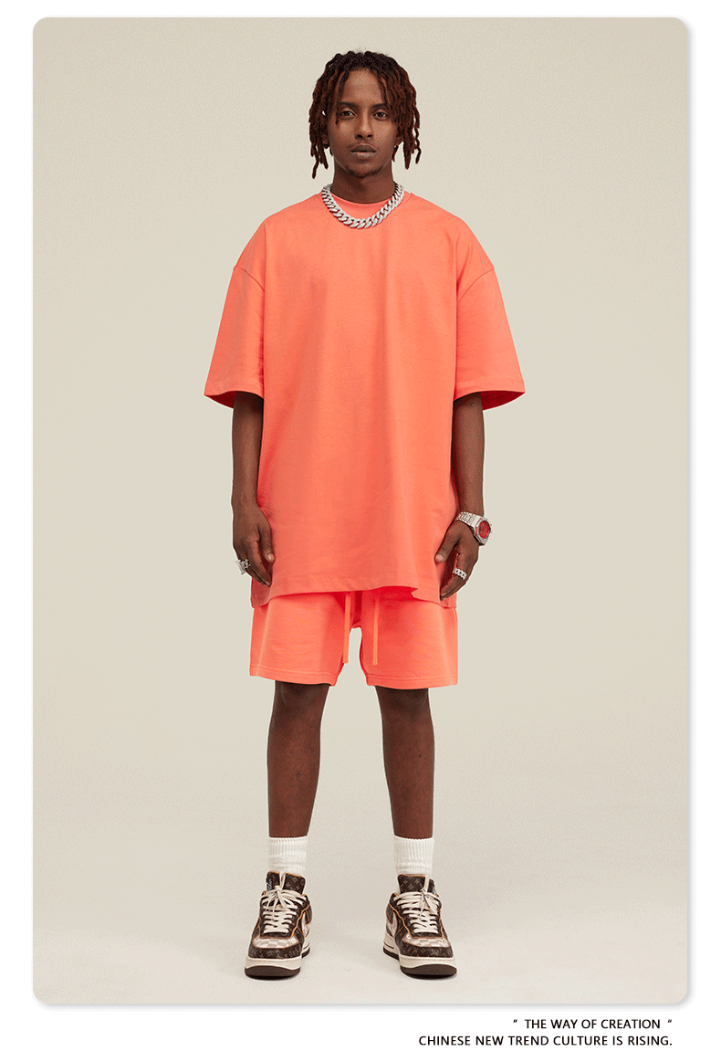 Be Men's 2024 Spring and Summer 305G Heavy T-shirt Men's American Cotton Fashion Brand Solid Color Short Sleeve Teen T-shirt