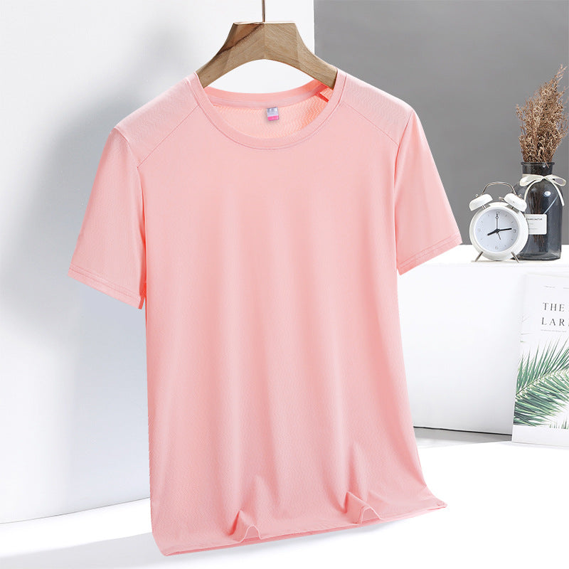 Summer Thin Ice Silk Men's T Loose Fit Short Sleeve T-Shirt Plus Size Round Neck Quick Dry T Men's and Women's Fitness Sports Short Sleeve Shirt
