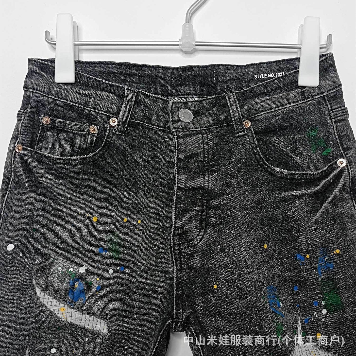 Purple Jeans Splash-Ink Jeans Washed Do the Old Cowboy Denim Shorts