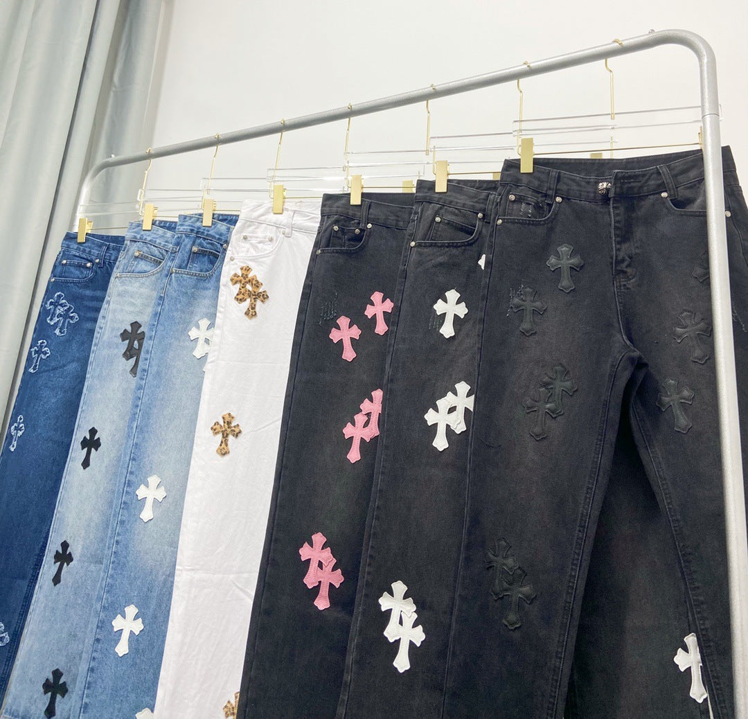 Chrome Hearts Jeans Color Leather Black Washed Jeans