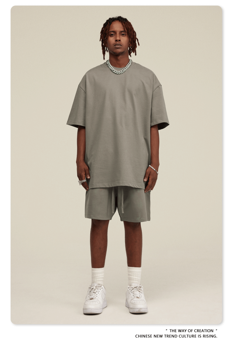 Be Men's 2024 Spring and Summer 305G Heavy T-shirt Men's American Cotton Fashion Brand Solid Color Short Sleeve Teen T-shirt