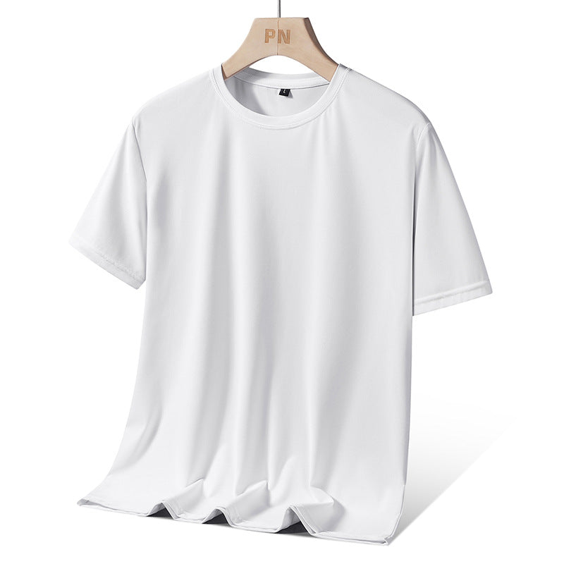 Ice silk short sleeve T T-shirt Men's Summer Loose round Neck Half Sleeve T T Shirt Top Breathable Quick-Drying Exercise Short Sleeves Men's Clothing