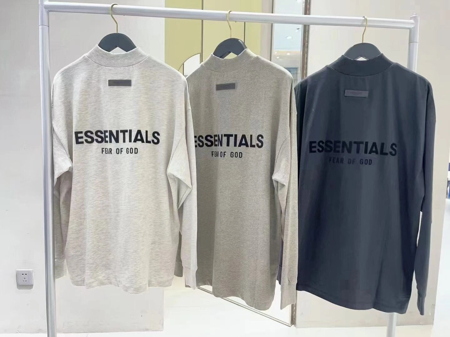 Top Ess** Flocking Letter Crew Neck 100% Cotton Long Sleeve T-shirt Fog Men and Women